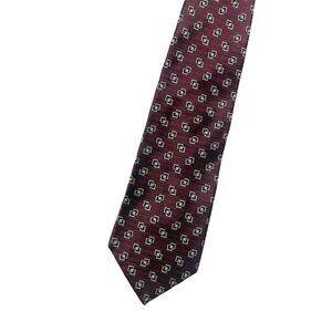 Grenadier London Men’s Silk Necktie Vintage Burgundy Geometric Squares USA
